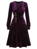 [Pre-Sale] Purple 1940s Solid Velvet Buttons Dress
