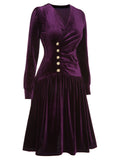 [Pre-Sale] Purple 1940s Solid Velvet Buttons Dress