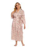 [Plus Size] 1930s Leopard Wrap Lace-Up Pajama Robe