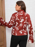 [Plus Size] Red 1960s Christmas Long Sleeve Blouse