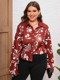 [Plus Size] Red 1960s Christmas Long Sleeve Blouse