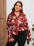 [Plus Size] Red 1960s Christmas Long Sleeve Blouse