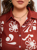 [Plus Size] Red 1960s Christmas Long Sleeve Blouse