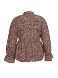 [Plus Size] 1940s Leopard Ruffles Long Sleeve Blouse