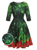 Green 1950s Christmas Half Sleeve Dress