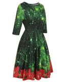 Green 1950s Christmas Half Sleeve Dress