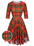 Red 1950s Christmas Plaids Umbrella Dress