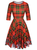 Red 1950s Christmas Plaids Umbrella Dress