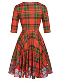 Red 1950s Christmas Plaids Umbrella Dress