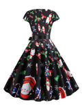 1950s Christmas Print Bow Patchwork Dress