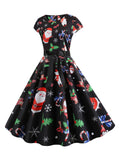 1950s Christmas Print Bow Patchwork Dress