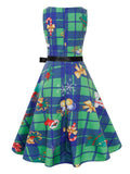 1950s Christmas Plaid Bow Sleeveless Dress