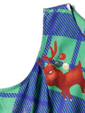 1950s Christmas Plaid Bow Sleeveless Dress