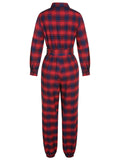 1930s Christmas Plaid Long Sleeved Lapel Jumpsuit