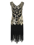 1920s Sequined Fringed V-Neck Charleston Dress