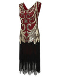 1920s Sequined Fringed V-Neck Charleston Dress