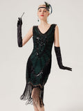 1920s Sequined Fringed Sleeveless Dress