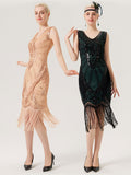 1920s Sequined Fringed Sleeveless Dress