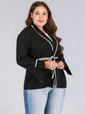 [Plus Size] Black 1940s V-Neck Flared Sleeves Wrap Jacket