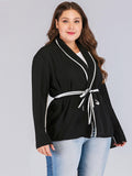 [Plus Size] Black 1940s V-Neck Flared Sleeves Wrap Jacket