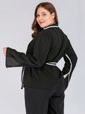 [Plus Size] Black 1940s V-Neck Flared Sleeves Wrap Jacket