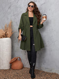 [Plus Size] Army Green 1950s Solid Lapel Coat