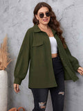 [Plus Size] Army Green 1940s Solid Lantern Sleeve Coat