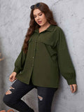 [Plus Size] Army Green 1940s Solid Lantern Sleeve Coat