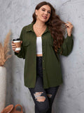 [Plus Size] Army Green 1940s Solid Lantern Sleeve Coat