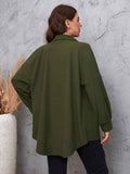 [Plus Size] Army Green 1940s Solid Lantern Sleeve Coat
