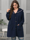[Plus Size] Dark Blue 1940s Double Pocket Solid Long Sleeve Coat