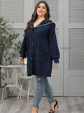 [Plus Size] Dark Blue 1940s Double Pocket Solid Long Sleeve Coat