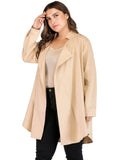 [Plus Size] Beige 1940s Lapel Cardigan Long Sleeve Trench Coat