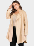 [Plus Size] Beige 1940s Lapel Cardigan Long Sleeve Trench Coat