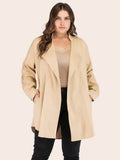 [Plus Size] Beige 1940s Lapel Cardigan Long Sleeve Trench Coat