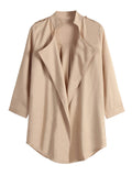 [Plus Size] Beige 1940s Lapel Cardigan Long Sleeve Trench Coat