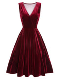 [Pre-Sale] Red 1950s Velvet Polka Dot Lined Bow Dress