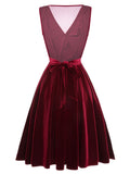 [Pre-Sale] Red 1950s Velvet Polka Dot Lined Bow Dress