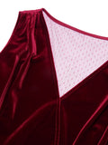 [Pre-Sale] Red 1950s Velvet Polka Dot Lined Bow Dress