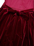 [Pre-Sale] Red 1950s Velvet Polka Dot Lined Bow Dress