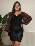[Plus Size] Black 1940s Sheer Sleeve Sweetheart Collar Top