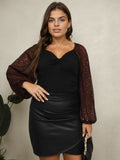 [Plus Size] Black 1940s Sheer Sleeve Sweetheart Collar Top