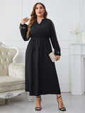[Plus Size] Black 1930s Embroidered Long Sleeve Dress