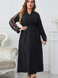 [Plus Size] Black 1930s Embroidered Long Sleeve Dress