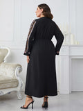 [Plus Size] Black 1930s Embroidered Long Sleeve Dress