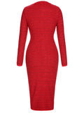 Red 1960s Christmas Jacquard Tweed Pencil Dress