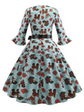 1950s Christmas Flare Sleeve Belted Dress