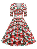 1950s Halloween V-Neck Mid-Sleeve Dress