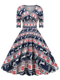 1950s Halloween V-Neck Mid-Sleeve Dress