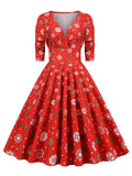 1950s Halloween V-Neck Mid-Sleeve Dress